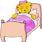 Melody Bear sleeping in her bed