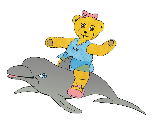 Melody Bear rides a Dolphin